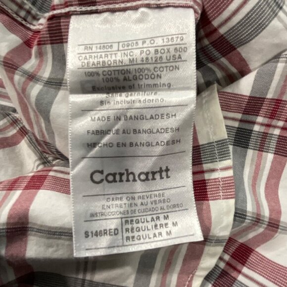 Carhartt Y2K Shirt Mens M Red Gray Plaid Cotton Pearl Snap Short Sleeve Western‎ - Picture 4 of 8